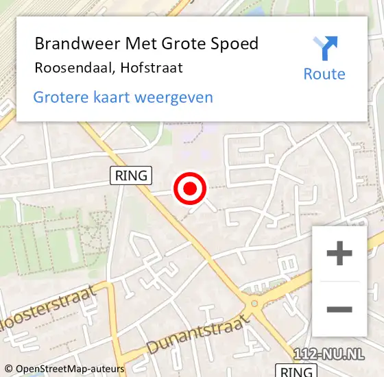Locatie op kaart van de 112 melding: Brandweer Met Grote Spoed Naar Roosendaal, Hofstraat op 6 november 2021 17:30