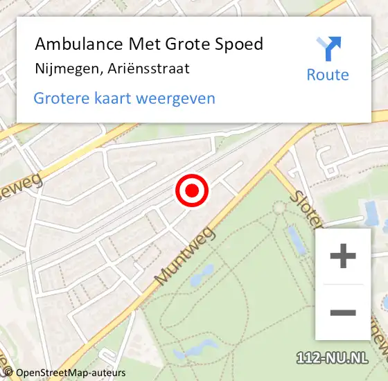 Locatie op kaart van de 112 melding: Ambulance Met Grote Spoed Naar Nijmegen, Ariënsstraat op 6 november 2021 18:55