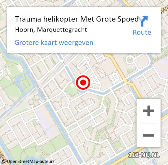 Locatie op kaart van de 112 melding: Trauma helikopter Met Grote Spoed Naar Hoorn, Marquettegracht op 6 november 2021 20:19