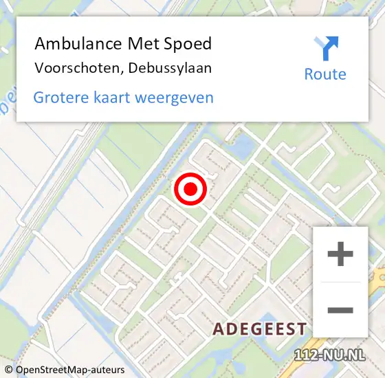 Locatie op kaart van de 112 melding: Ambulance Met Spoed Naar Voorschoten, Debussylaan op 6 november 2021 20:57