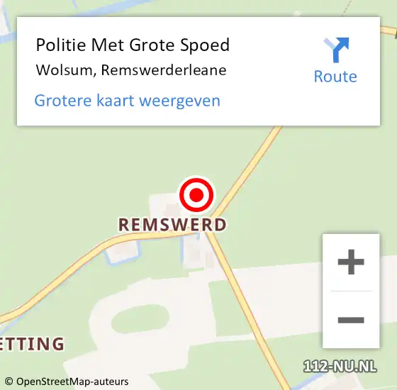 Locatie op kaart van de 112 melding: Politie Met Grote Spoed Naar Wolsum, Remswerderleane op 7 november 2021 01:35