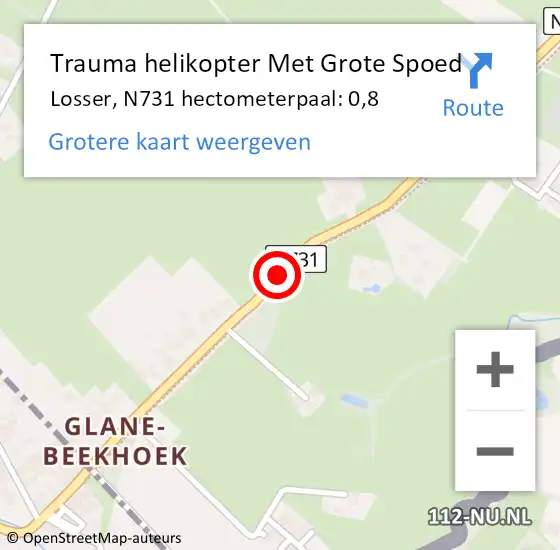 Locatie op kaart van de 112 melding: Trauma helikopter Met Grote Spoed Naar Losser, N731 hectometerpaal: 0,8 op 7 november 2021 10:22