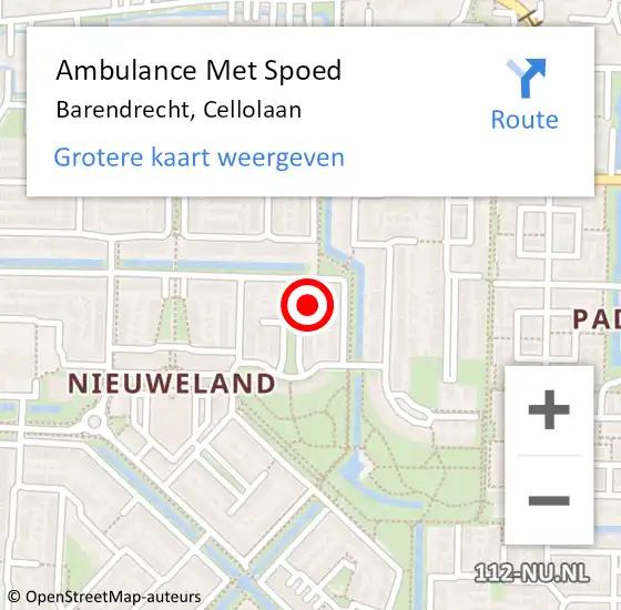 Locatie op kaart van de 112 melding: Ambulance Met Spoed Naar Barendrecht, Cellolaan op 7 november 2021 11:21