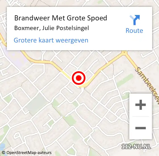 Locatie op kaart van de 112 melding: Brandweer Met Grote Spoed Naar Boxmeer, Julie Postelsingel op 7 november 2021 15:07