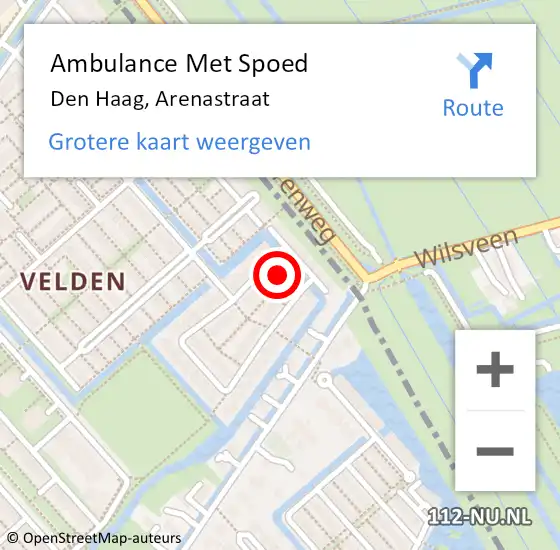 Locatie op kaart van de 112 melding: Ambulance Met Spoed Naar Den Haag, Arenastraat op 7 november 2021 22:40