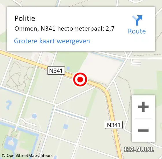 Locatie op kaart van de 112 melding: Politie Ommen, N341 hectometerpaal: 2,7 op 8 november 2021 02:33