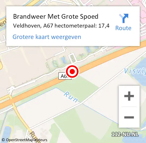 Locatie op kaart van de 112 melding: Brandweer Met Grote Spoed Naar Veldhoven, A67 hectometerpaal: 17,4 op 8 november 2021 03:40