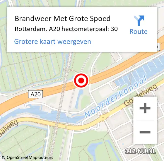 Locatie op kaart van de 112 melding: Brandweer Met Grote Spoed Naar Rotterdam, A20 hectometerpaal: 30 op 8 november 2021 08:03