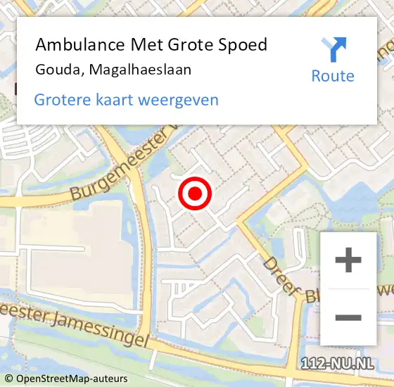 Locatie op kaart van de 112 melding: Ambulance Met Grote Spoed Naar Gouda, Magalhaeslaan op 8 november 2021 09:05