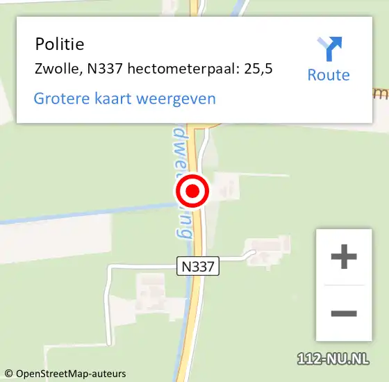 Locatie op kaart van de 112 melding: Politie Zwolle, N337 hectometerpaal: 25,5 op 8 november 2021 10:02