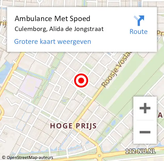Locatie op kaart van de 112 melding: Ambulance Met Spoed Naar Culemborg, Alida de Jongstraat op 8 november 2021 12:23