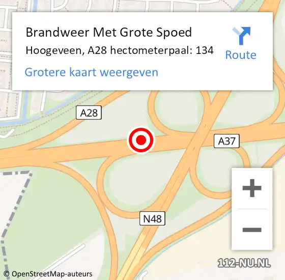 Locatie op kaart van de 112 melding: Brandweer Met Grote Spoed Naar Hoogeveen, A28 hectometerpaal: 134 op 8 november 2021 16:40