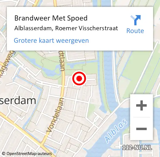 Locatie op kaart van de 112 melding: Brandweer Met Spoed Naar Alblasserdam, Roemer Visscherstraat op 8 november 2021 17:01