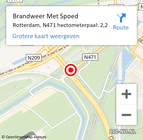 Locatie op kaart van de 112 melding: Brandweer Met Spoed Naar Rotterdam, N471 hectometerpaal: 2,2 op 8 november 2021 17:08