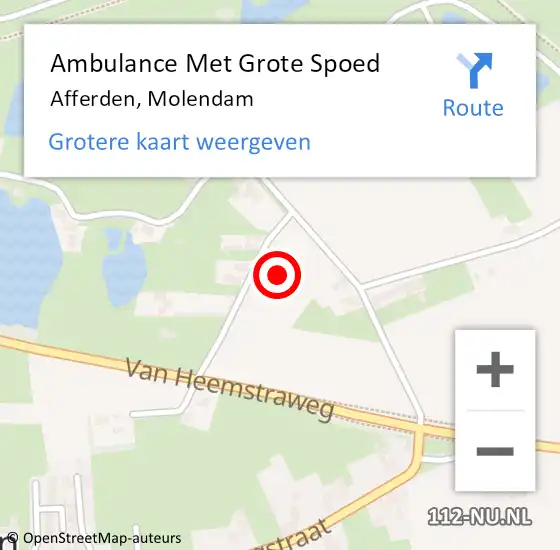 Locatie op kaart van de 112 melding: Ambulance Met Grote Spoed Naar Afferden, Molendam op 8 november 2021 17:13
