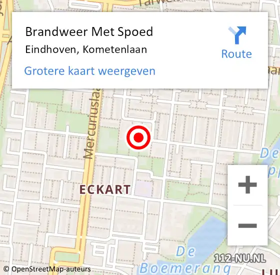 Locatie op kaart van de 112 melding: Brandweer Met Spoed Naar Eindhoven, Kometenlaan op 8 november 2021 20:23