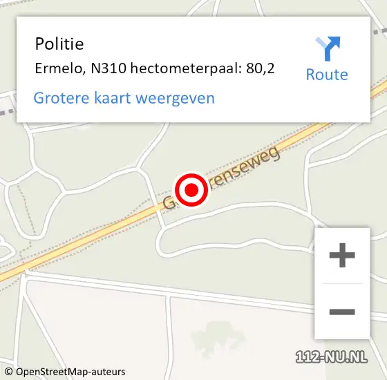Locatie op kaart van de 112 melding: Politie Ermelo, N310 hectometerpaal: 80,2 op 8 november 2021 21:10