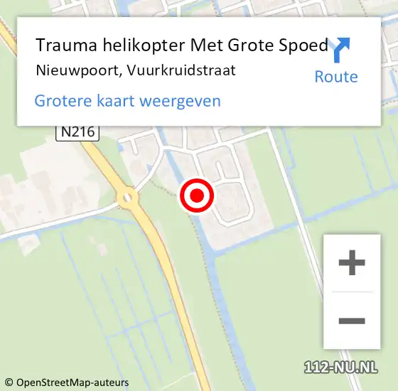 Locatie op kaart van de 112 melding: Trauma helikopter Met Grote Spoed Naar Nieuwpoort, Vuurkruidstraat op 9 november 2021 01:04