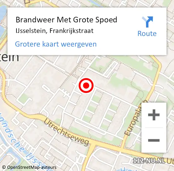 Locatie op kaart van de 112 melding: Brandweer Met Grote Spoed Naar IJsselstein, Frankrijkstraat op 9 november 2021 03:19