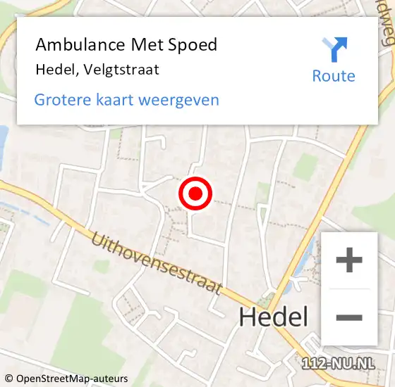 Locatie op kaart van de 112 melding: Ambulance Met Spoed Naar Hedel, Velgtstraat op 9 november 2021 04:41