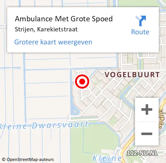 Locatie op kaart van de 112 melding: Ambulance Met Grote Spoed Naar Strijen, Karekietstraat op 9 november 2021 11:51
