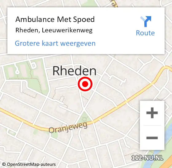 Locatie op kaart van de 112 melding: Ambulance Met Spoed Naar Rheden, Leeuwerikenweg op 9 november 2021 13:48