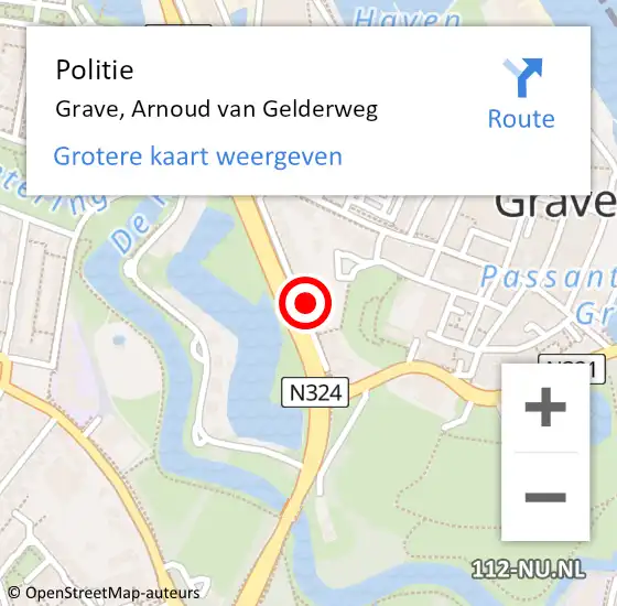 Locatie op kaart van de 112 melding: Politie Grave, Arnoud van Gelderweg op 9 november 2021 15:26