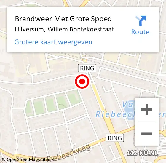 Locatie op kaart van de 112 melding: Brandweer Met Grote Spoed Naar Hilversum, Willem Bontekoestraat op 9 november 2021 16:16