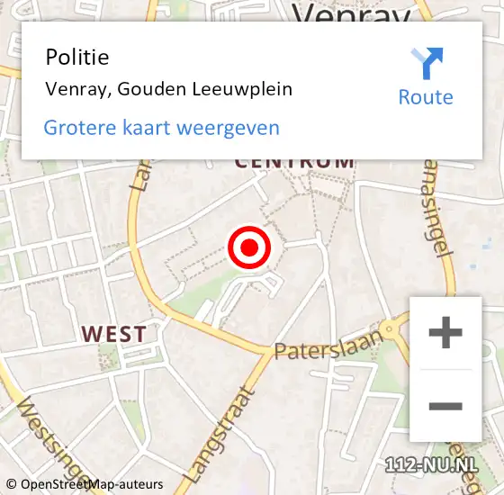 Locatie op kaart van de 112 melding: Politie Venray, Gouden Leeuwplein op 9 november 2021 16:42