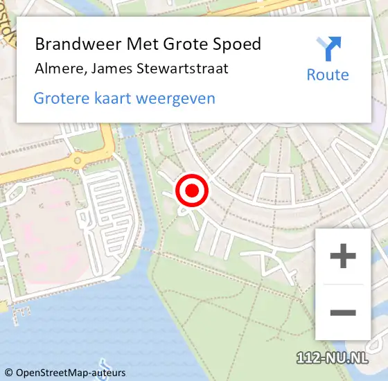 Locatie op kaart van de 112 melding: Brandweer Met Grote Spoed Naar Almere, James Stewartstraat op 9 november 2021 21:18