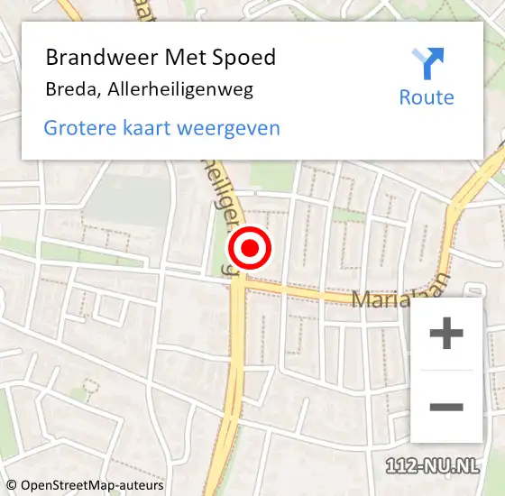 Locatie op kaart van de 112 melding: Brandweer Met Spoed Naar Breda, Allerheiligenweg op 9 november 2021 21:51