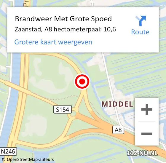 Locatie op kaart van de 112 melding: Brandweer Met Grote Spoed Naar Zaanstad, A8 hectometerpaal: 10,6 op 9 november 2021 23:23