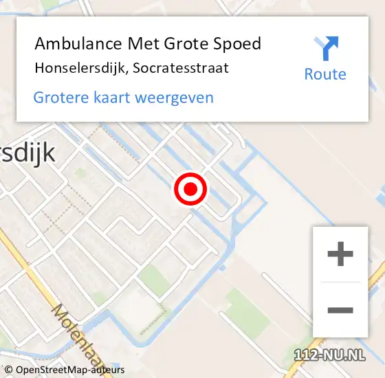 Locatie op kaart van de 112 melding: Ambulance Met Grote Spoed Naar Honselersdijk, Socratesstraat op 10 november 2021 03:44