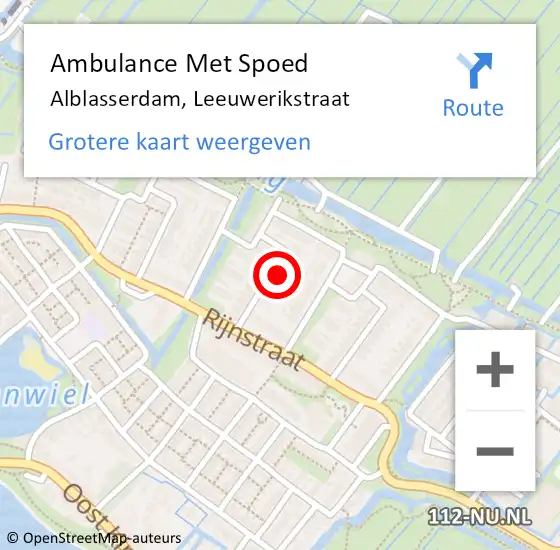 Locatie op kaart van de 112 melding: Ambulance Met Spoed Naar Alblasserdam, Leeuwerikstraat op 10 november 2021 10:35
