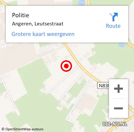 Locatie op kaart van de 112 melding: Politie Angeren, Leutsestraat op 10 november 2021 14:44
