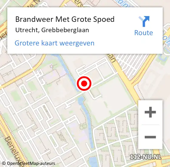 Locatie op kaart van de 112 melding: Brandweer Met Grote Spoed Naar Utrecht, Grebbeberglaan op 10 november 2021 15:39
