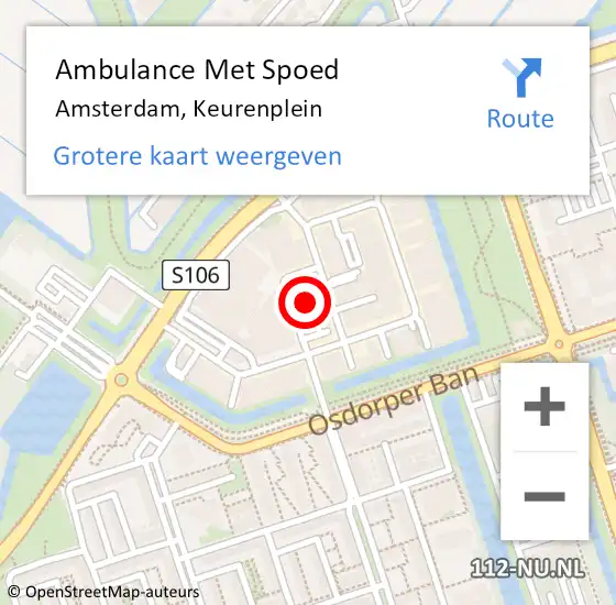 Locatie op kaart van de 112 melding: Ambulance Met Spoed Naar Amsterdam, Keurenplein op 10 november 2021 18:55