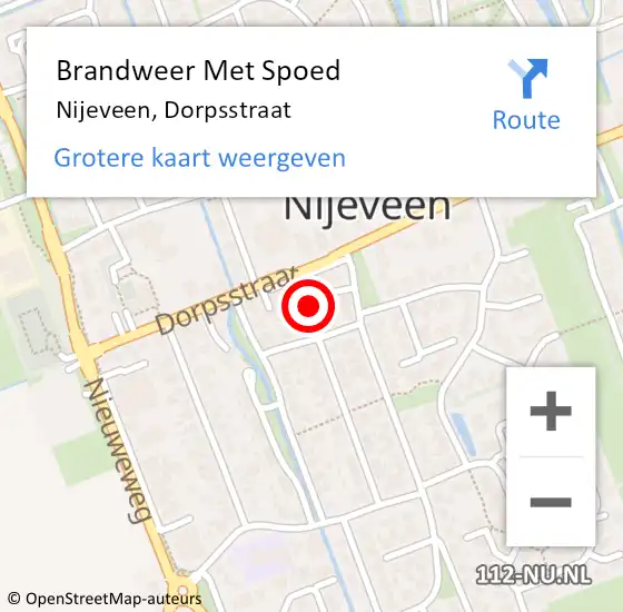 Locatie op kaart van de 112 melding: Brandweer Met Spoed Naar Nijeveen, Dorpsstraat op 10 november 2021 21:28