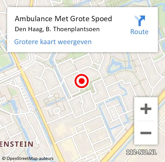 Locatie op kaart van de 112 melding: Ambulance Met Grote Spoed Naar Den Haag, B. Thoenplantsoen op 11 november 2021 01:59