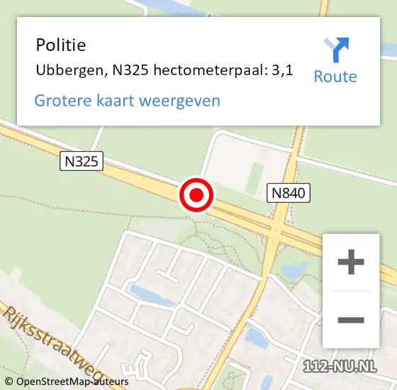 Locatie op kaart van de 112 melding: Politie Ubbergen, N325 hectometerpaal: 3,1 op 11 november 2021 07:27