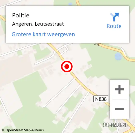 Locatie op kaart van de 112 melding: Politie Angeren, Leutsestraat op 8 september 2013 17:17