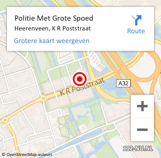 Locatie op kaart van de 112 melding: Politie Met Grote Spoed Naar Heerenveen, K R Poststraat op 11 november 2021 11:55