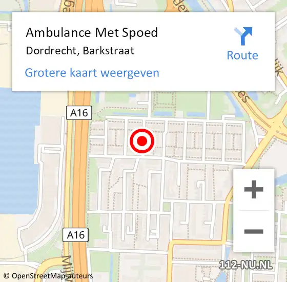 Locatie op kaart van de 112 melding: Ambulance Met Spoed Naar Dordrecht, Barkstraat op 11 november 2021 13:22