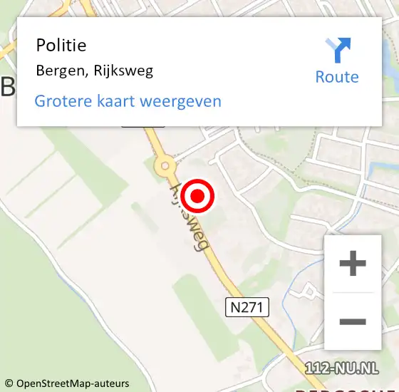 Locatie op kaart van de 112 melding: Politie Bergen, Rijksweg op 11 november 2021 15:01