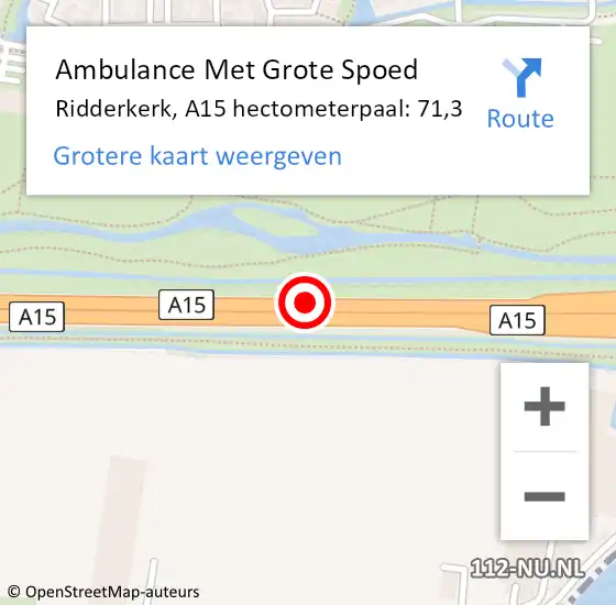 Locatie op kaart van de 112 melding: Ambulance Met Grote Spoed Naar Ridderkerk, A15 hectometerpaal: 71,3 op 11 november 2021 15:37