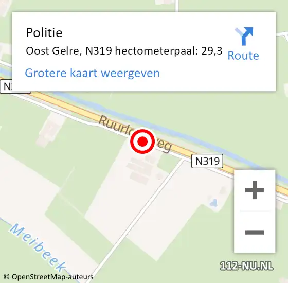 Locatie op kaart van de 112 melding: Politie Oost Gelre, N319 hectometerpaal: 29,3 op 11 november 2021 15:55
