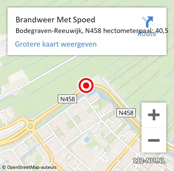 Locatie op kaart van de 112 melding: Brandweer Met Spoed Naar Bodegraven-Reeuwijk, N458 hectometerpaal: 40,5 op 11 november 2021 16:16