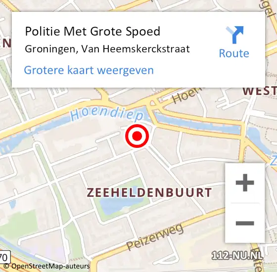 Locatie op kaart van de 112 melding: Politie Met Grote Spoed Naar Groningen, Van Heemskerckstraat op 11 november 2021 17:04