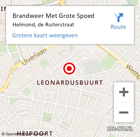 Locatie op kaart van de 112 melding: Brandweer Met Grote Spoed Naar Helmond, de Ruiterstraat op 11 november 2021 17:31