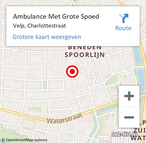 Locatie op kaart van de 112 melding: Ambulance Met Grote Spoed Naar Velp, Charlottestraat op 12 november 2021 01:13